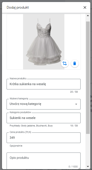 jak dodać produkt w wizytówce google