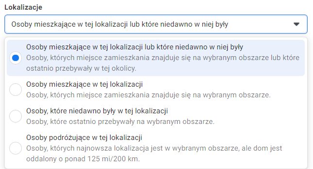 dobór lokalizacji facebook ads
