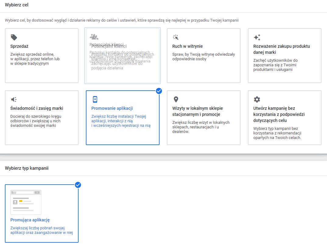 konfiguracja kampanii Google App Campaigns