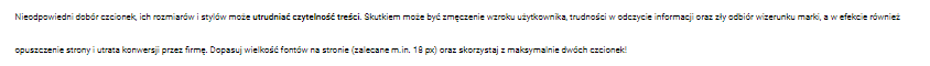 przykład zbyt małego fontu na stronie