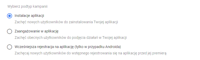 rejestracja aplikacji w Google App Campaigns
