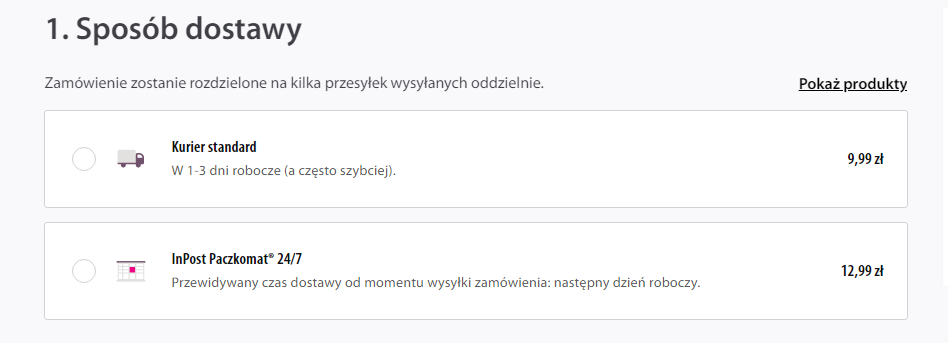 różne możliwości wysyłki