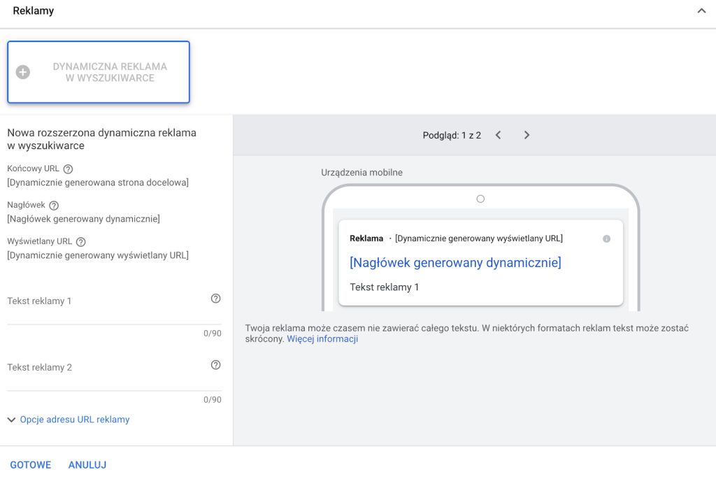 wykluczenia w reklamie dsa